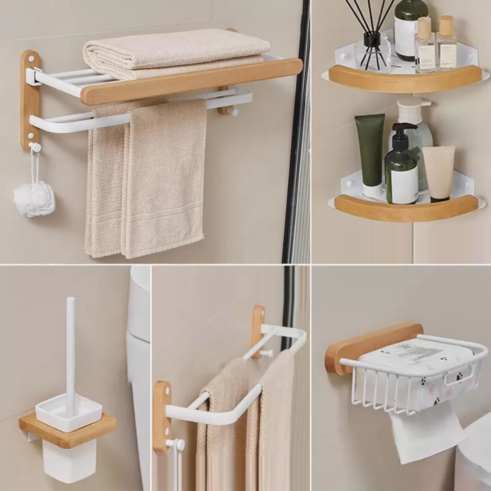 Modern Natural Bathroom Accessory As Individual Or As a Set in Solid Wood