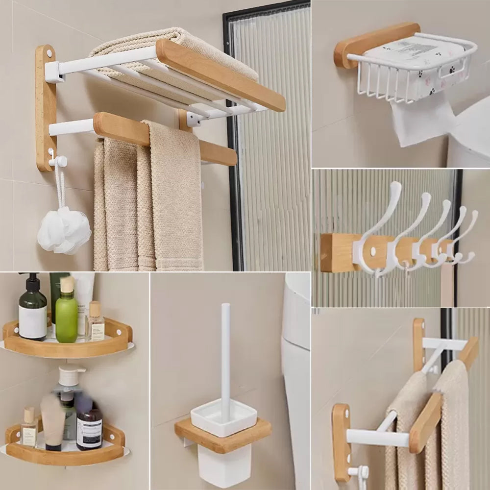 Modern Natural Bathroom Accessory As Individual Or As a Set in Solid Wood