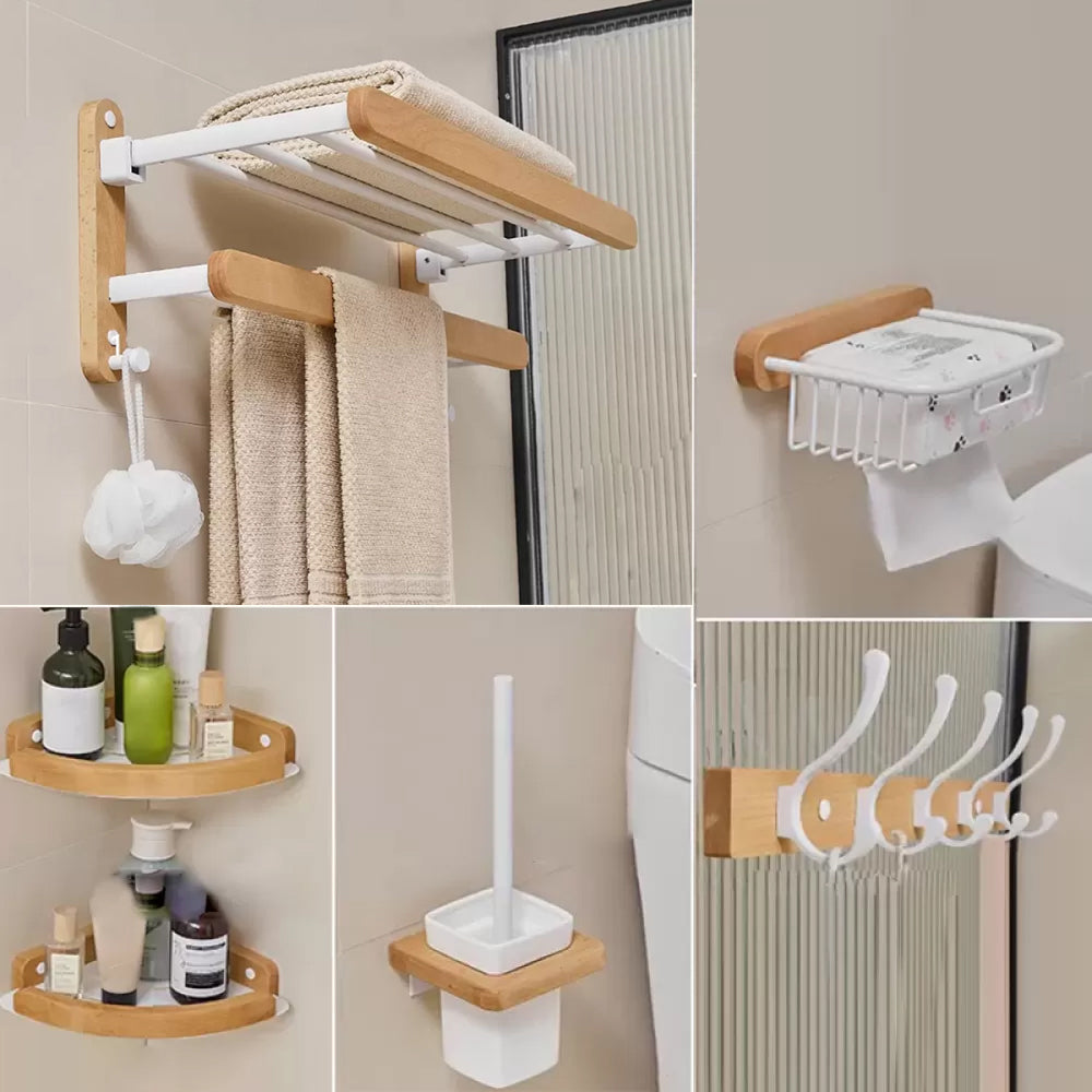 Modern Natural Bathroom Accessory As Individual Or As a Set in Solid Wood