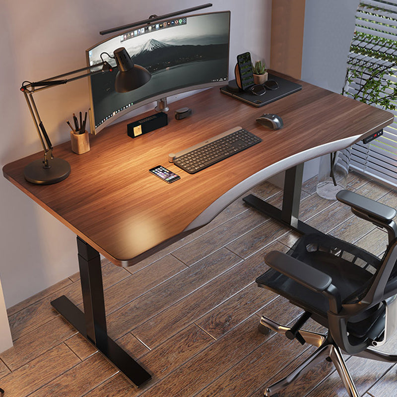 Irregular Shaped Computer Desk Table Wood Writing Desk in Brown