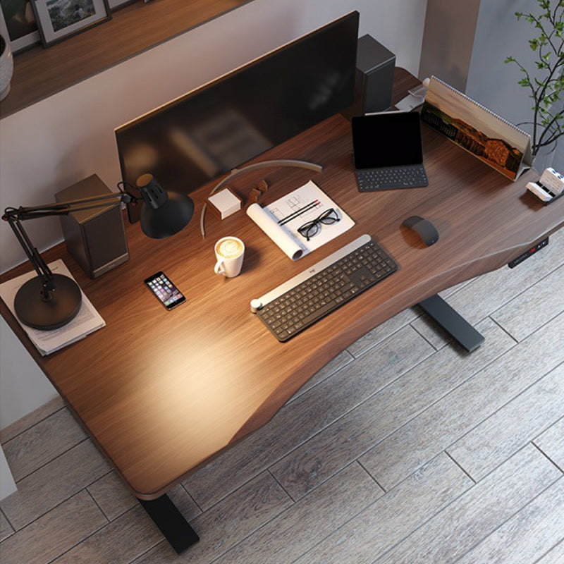 Irregular Shaped Computer Desk Table Wood Writing Desk in Brown