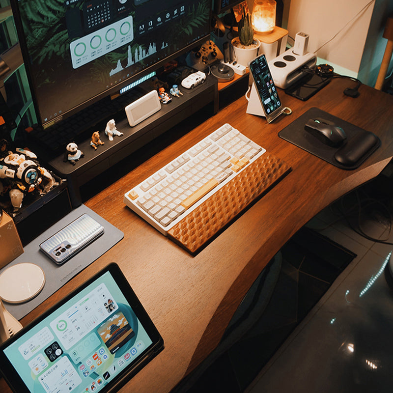 Irregular Shaped Computer Desk Table Wood Writing Desk in Brown