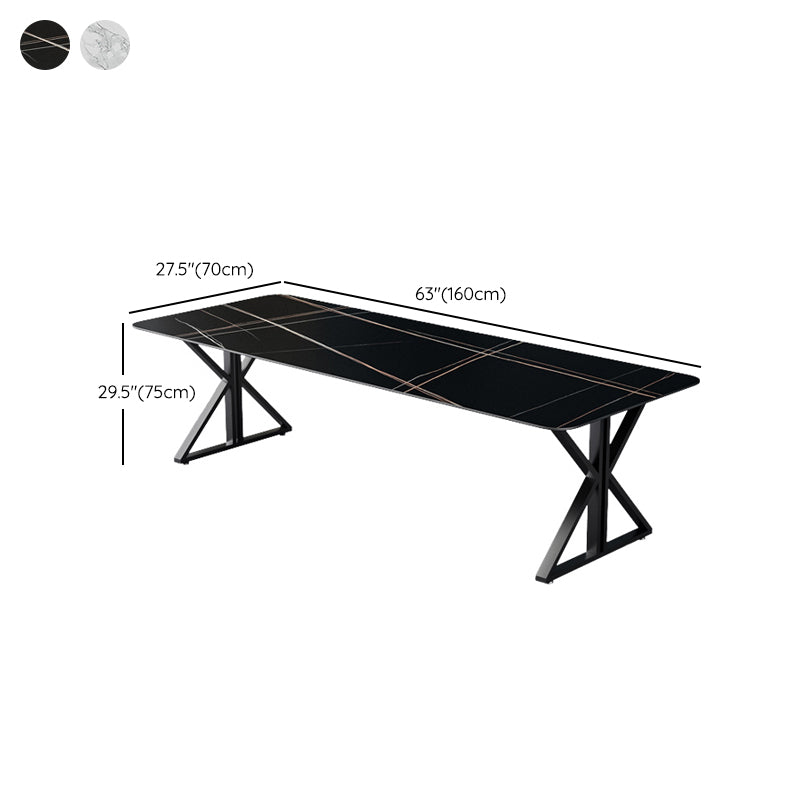 Modern Stone Writing Desk Rectangle 29.53" Tall Office Desk with Iron Legs