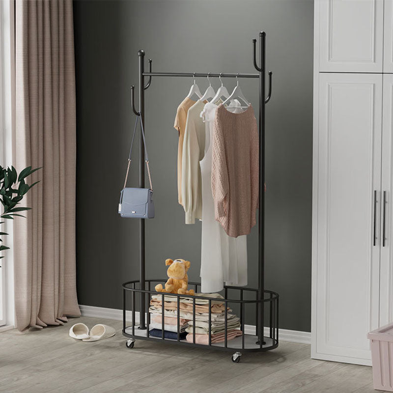 Gorgeous Clothes Hanger Basket Storage Free Standing Metal Coat Rack for Living Room