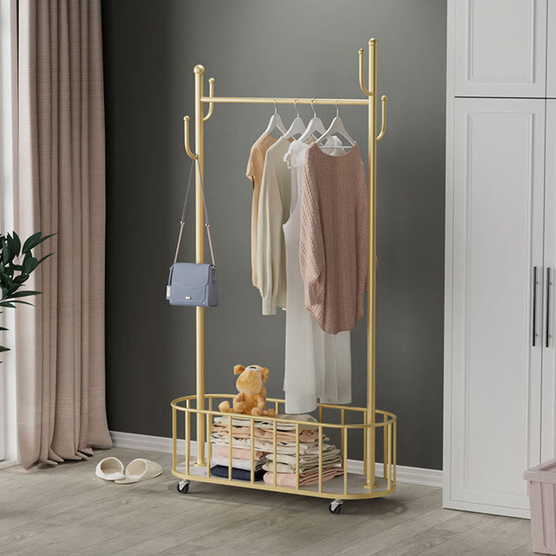 Gorgeous Clothes Hanger Basket Storage Free Standing Metal Coat Rack for Living Room