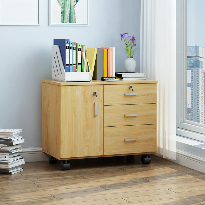 Nordic Style Cabinet Wood Locking Drawers Storage Filing Cabinet with Wheels