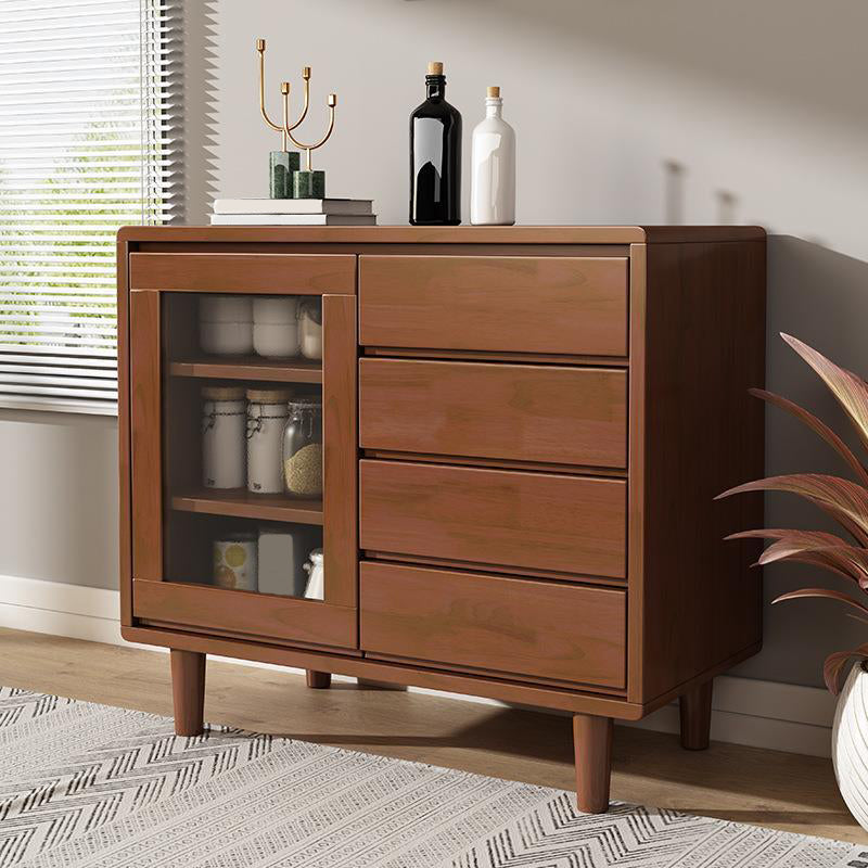 Modern Display Stand Rubber Wood Buffet Cabinet with Drawers for Dining Room