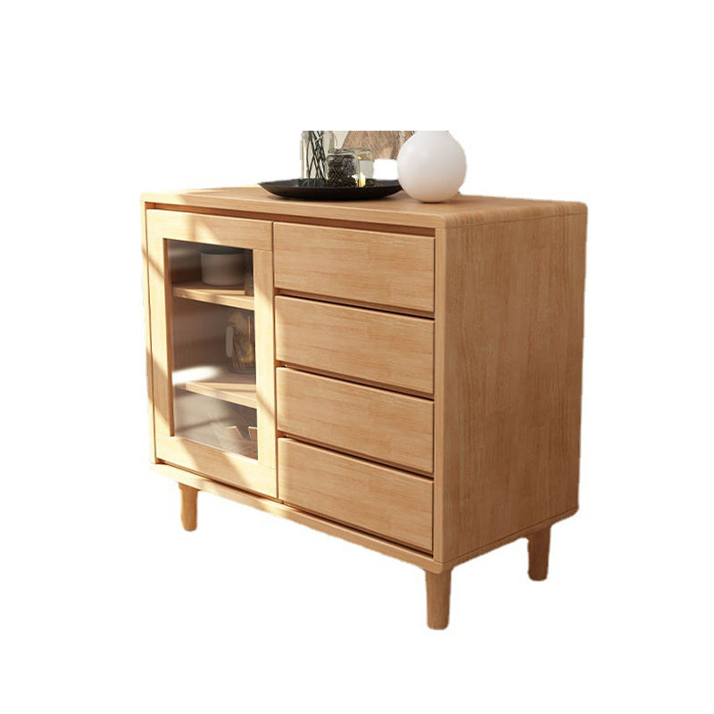 Modern Display Stand Rubber Wood Buffet Cabinet with Drawers for Dining Room