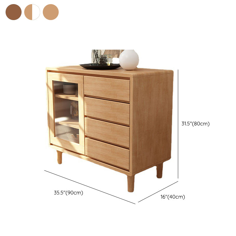 Modern Display Stand Rubber Wood Buffet Cabinet with Drawers for Dining Room