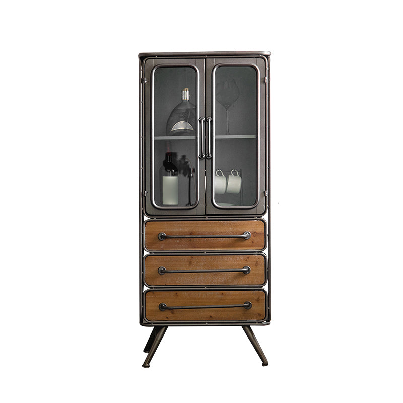 Black Metal Display Stand Glass Doors Traditional Curio Cabinet