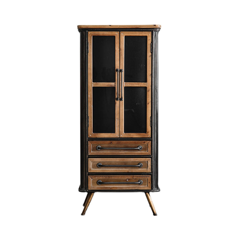 Black Metal Display Stand Glass Doors Traditional Curio Cabinet