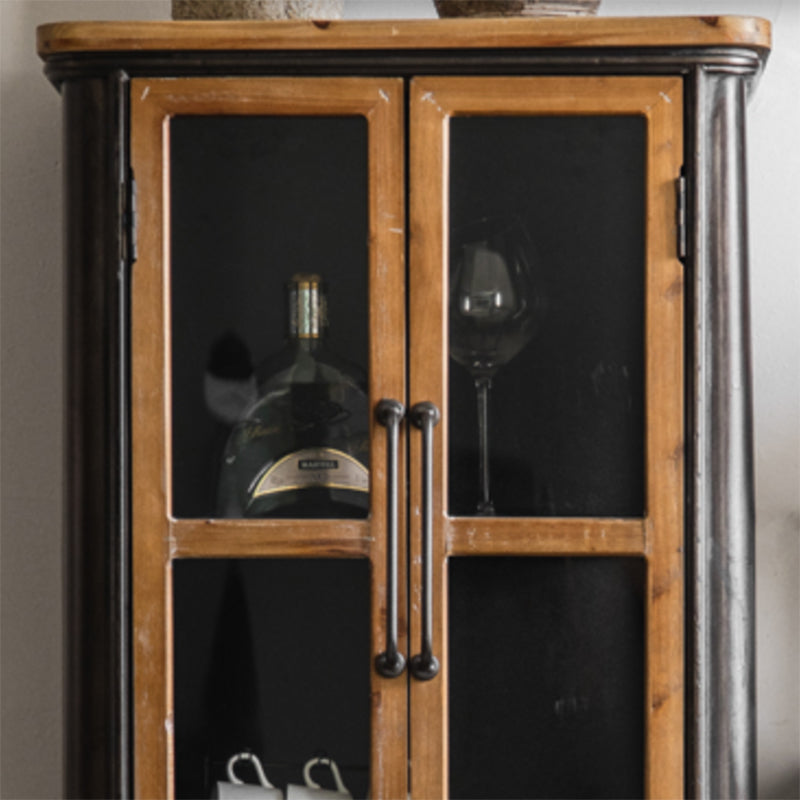 Black Metal Display Stand Glass Doors Traditional Curio Cabinet