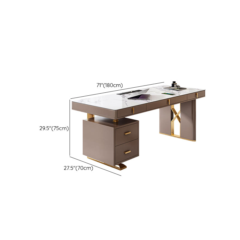 Modern Stone Office Desk Rectangular Shape Task Desk with 5-Drawers in Grey