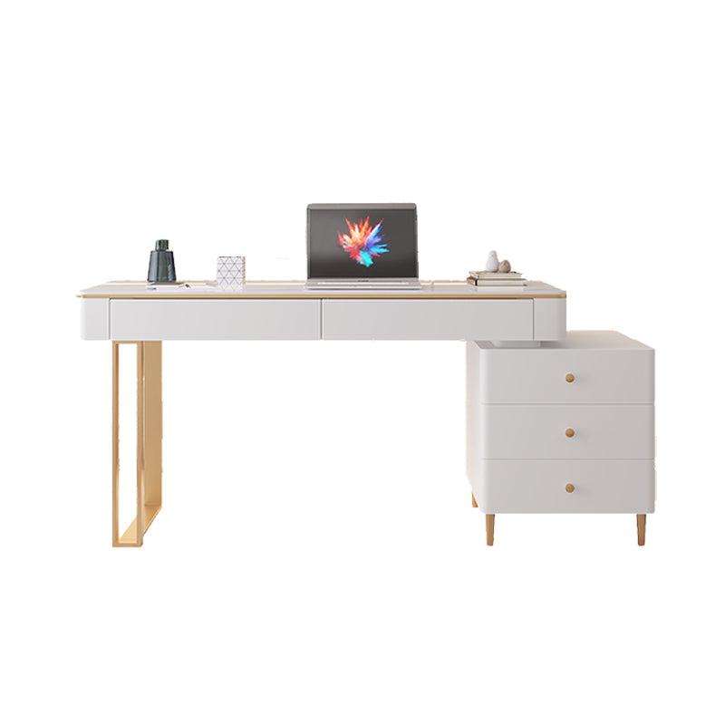 Glam Slate Top Office Desk 5 Drawers Writing Desk with Gold Base