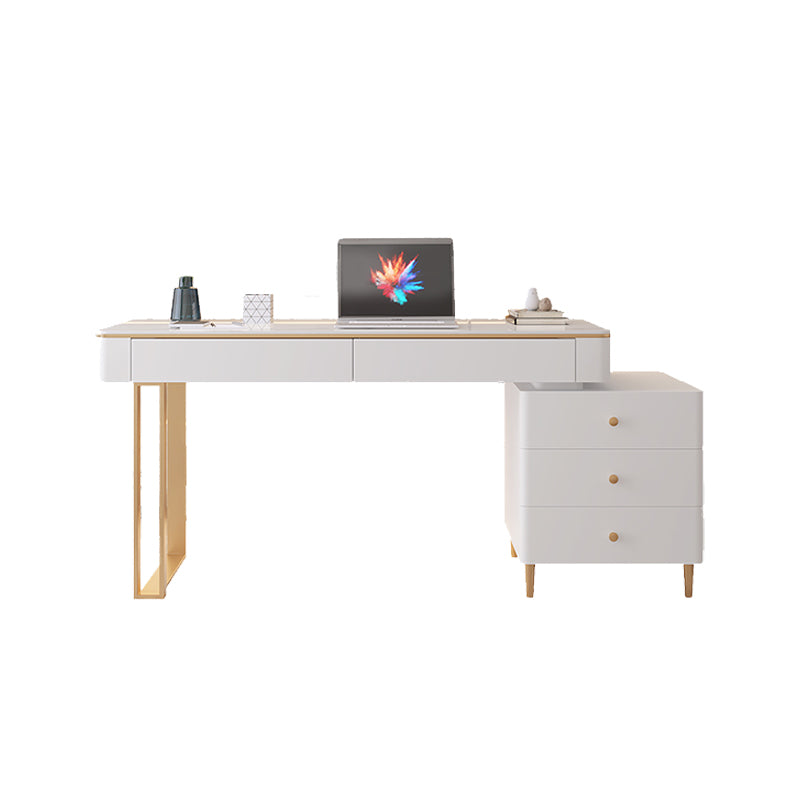 Glam Slate Top Office Desk 5 Drawers Writing Desk with Gold Base