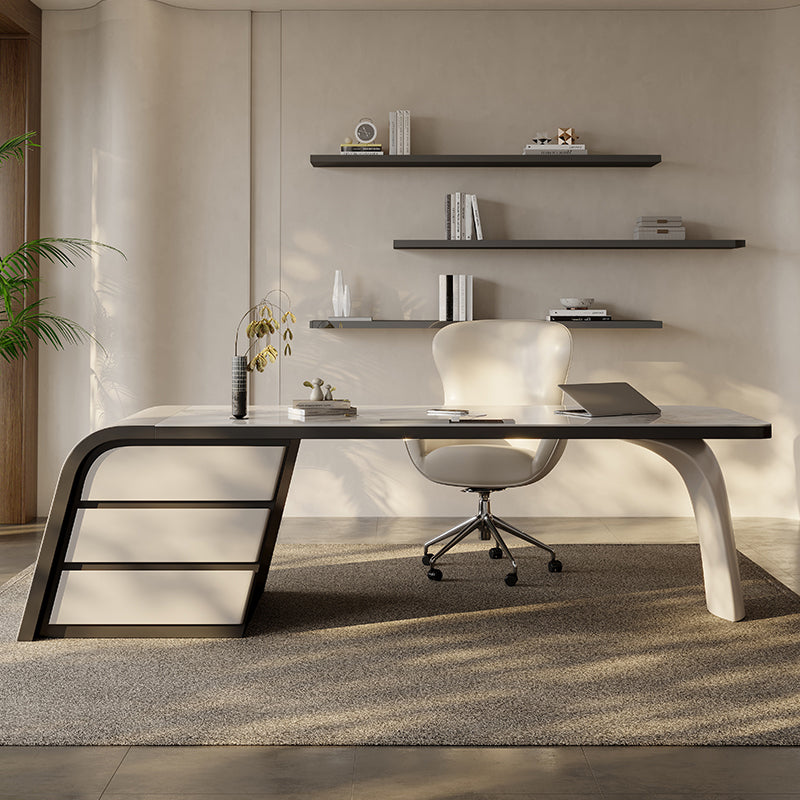 Modern Stone Office Desk Rectangular Shape Task Desk with 3-Drawers for Office