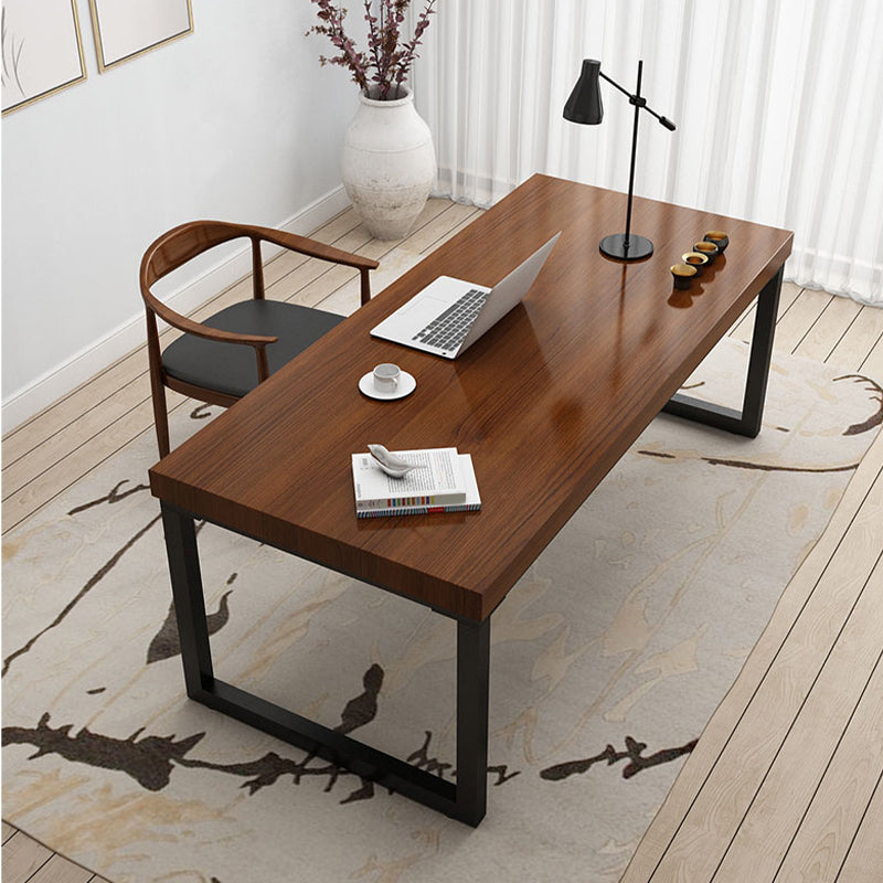 Industrial Solid Wood Writing Desk Sled Base Rectangular Office Desk with Iron Legs