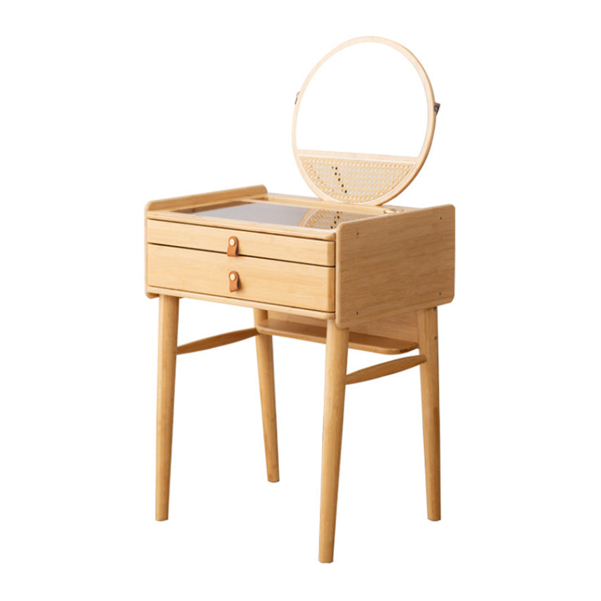 Scandinavian Natural Bedroom Solid Wood Mirror With Drawer Makeup Vanity Set