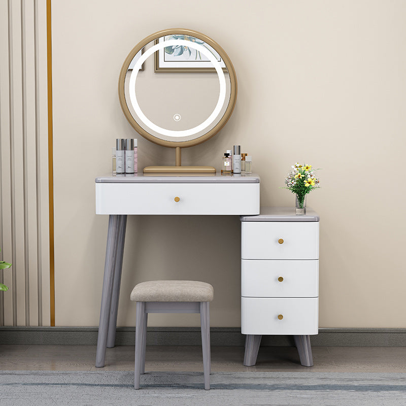 Solid Wood Vanity Makeup Table with Drawer Standing Mirror Dressing Table