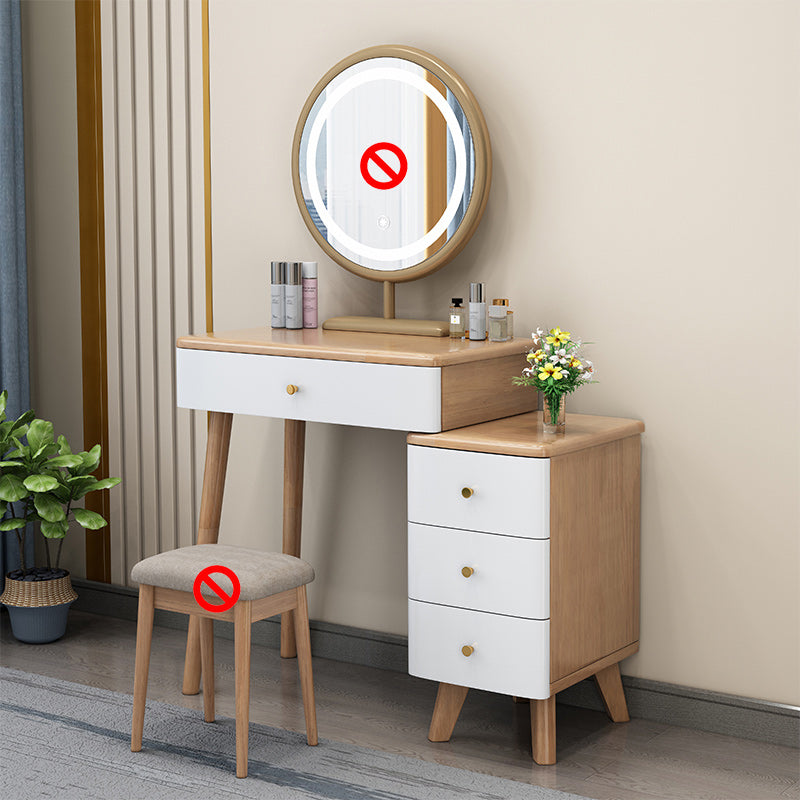 Solid Wood Vanity Makeup Table with Drawer Standing Mirror Dressing Table