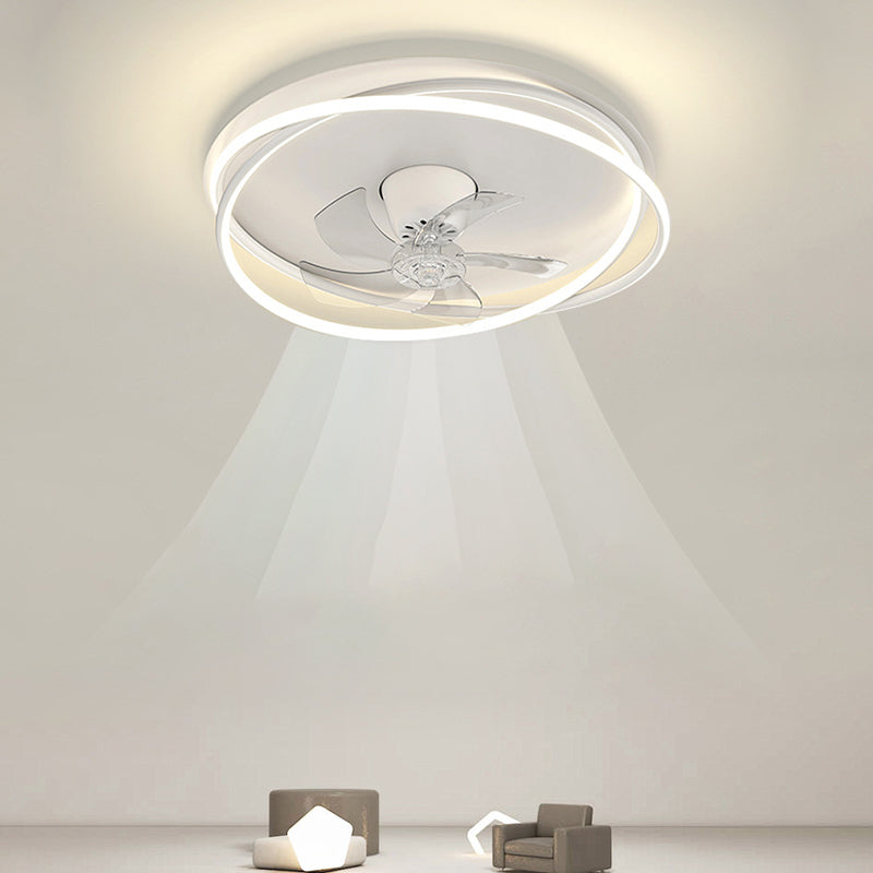 5-Blade Polish Finish Ceiling Fan Contemporary Metallic Fan with Light for Foyer