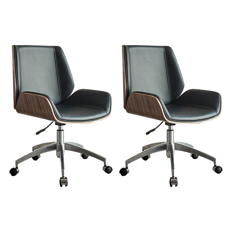 Modern Leather Swivel Chair Armless Adjustable Seat Height Office Chair with Wheels