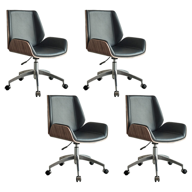 Modern Leather Swivel Chair Armless Adjustable Seat Height Office Chair with Wheels