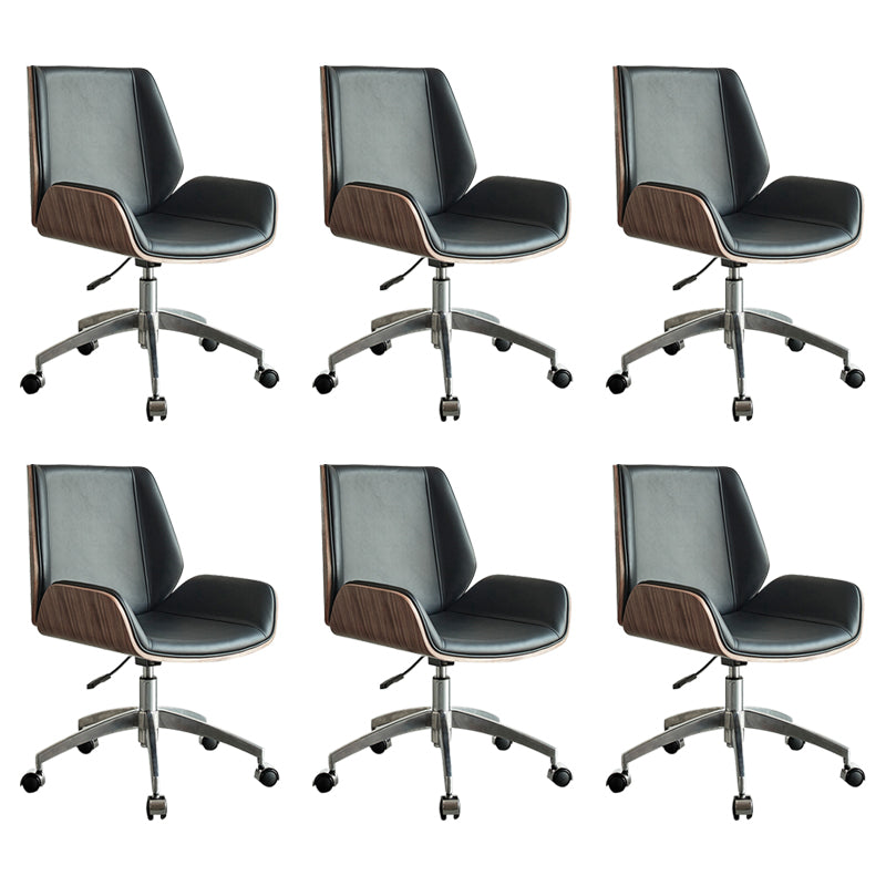 Modern Leather Swivel Chair Armless Adjustable Seat Height Office Chair with Wheels