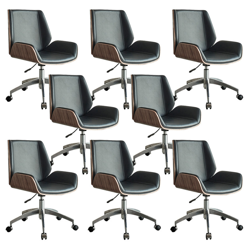 Modern Leather Swivel Chair Armless Adjustable Seat Height Office Chair with Wheels