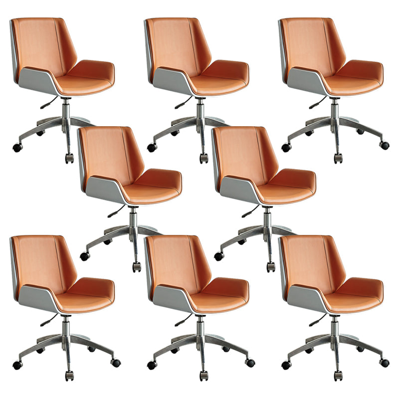 Modern Leather Swivel Chair Armless Adjustable Seat Height Office Chair with Wheels