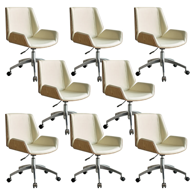 Modern Leather Swivel Chair Armless Adjustable Seat Height Office Chair with Wheels