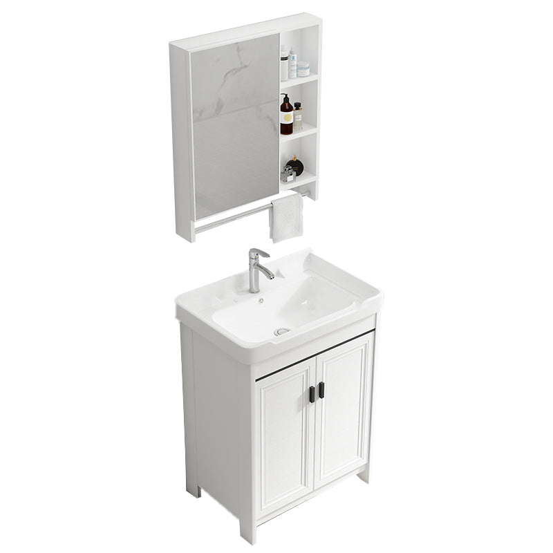 Bathroom Vanity Single Sink White Metal Frame Freestanding Bathroom Vanity with Door