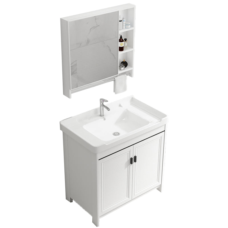 Bathroom Vanity Single Sink White Metal Frame Freestanding Bathroom Vanity with Door