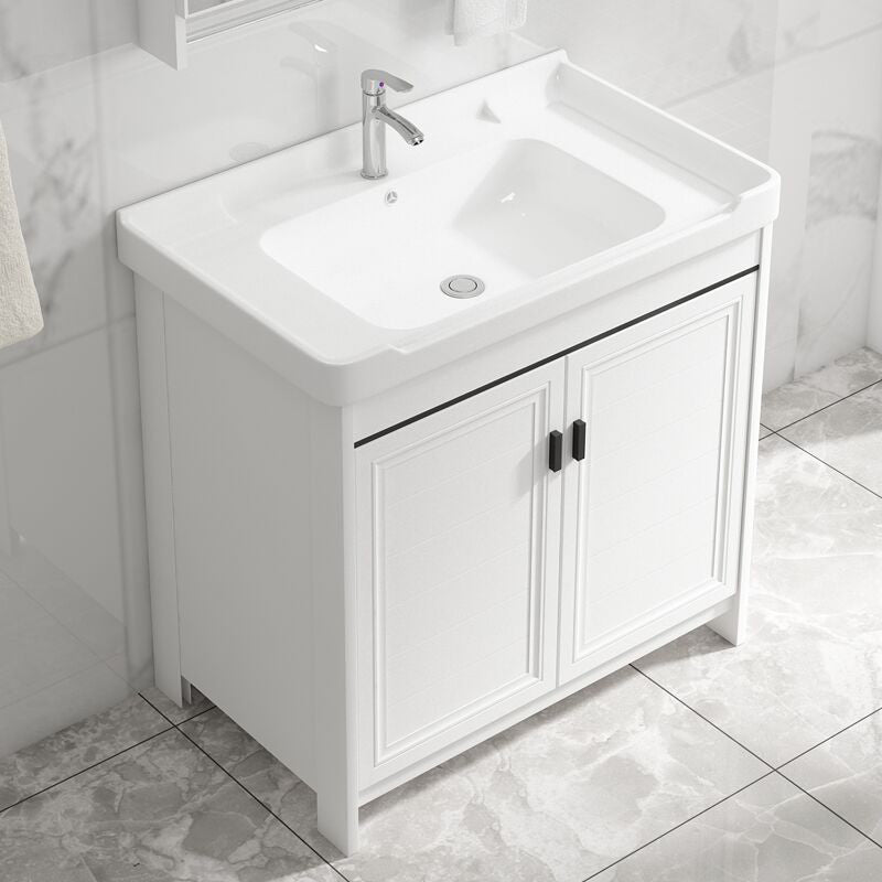 Bathroom Vanity Single Sink White Metal Frame Freestanding Bathroom Vanity with Door