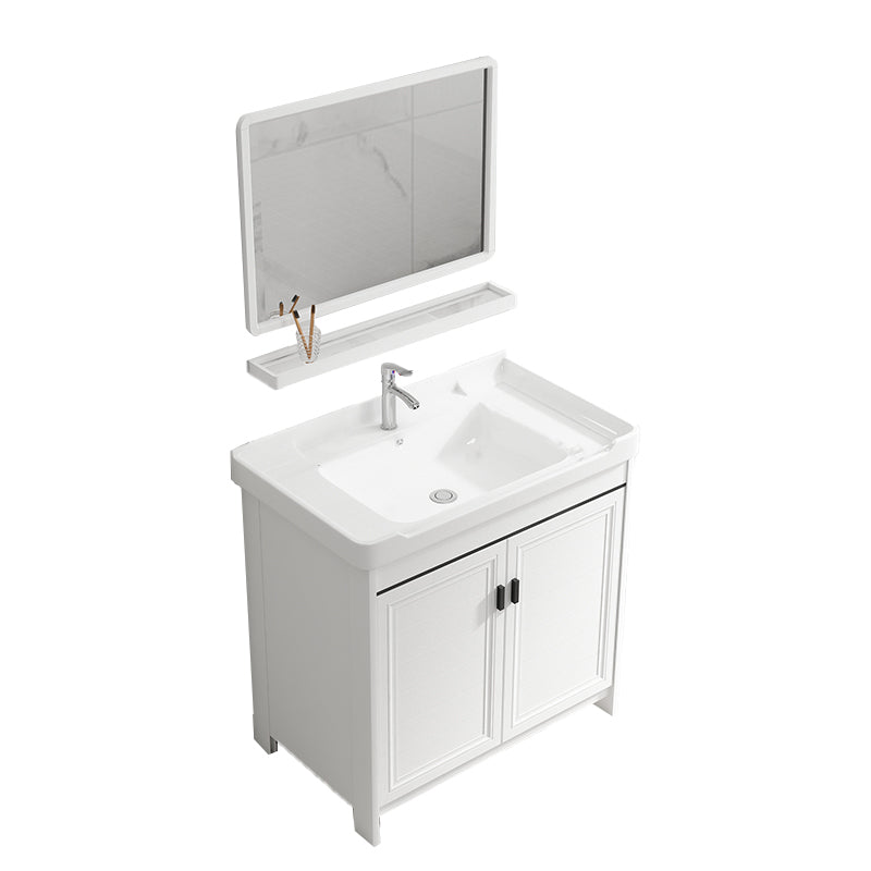 Bathroom Vanity Single Sink White Metal Frame Freestanding Bathroom Vanity with Door