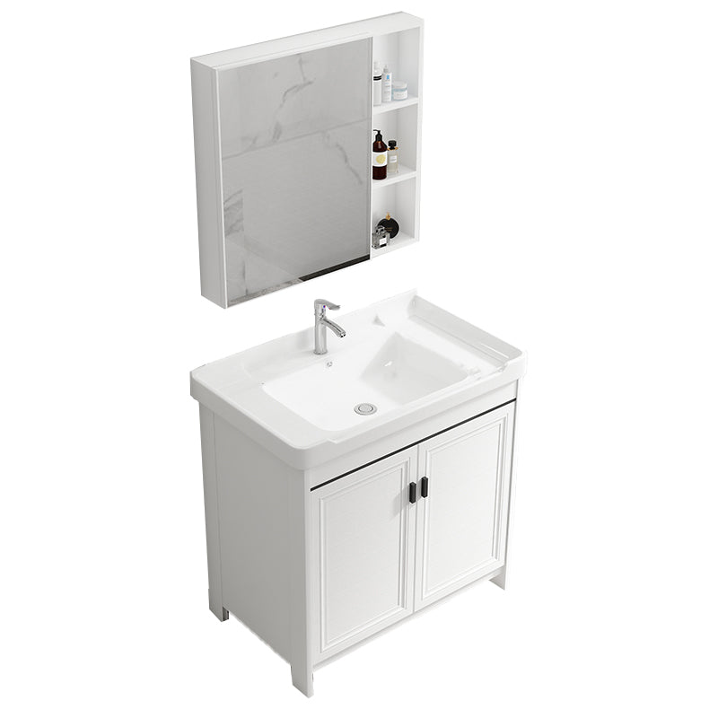 Bathroom Vanity Single Sink White Metal Frame Freestanding Bathroom Vanity with Door