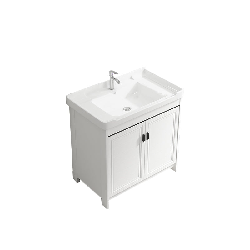 Bathroom Vanity Single Sink White Metal Frame Freestanding Bathroom Vanity with Door