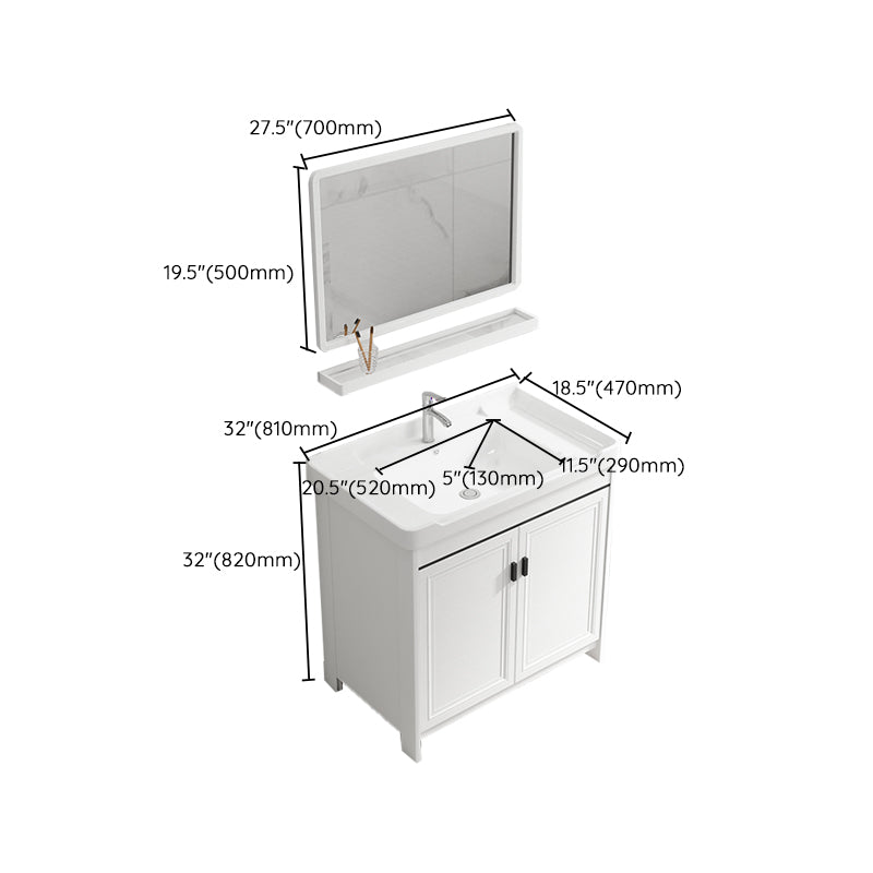 Bathroom Vanity Single Sink White Metal Frame Freestanding Bathroom Vanity with Door