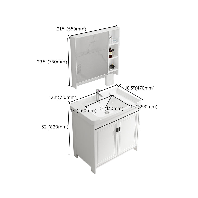 Bathroom Vanity Single Sink White Metal Frame Freestanding Bathroom Vanity with Door