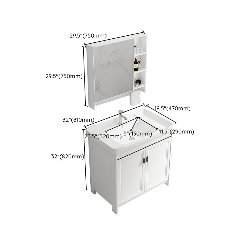 Bathroom Vanity Single Sink White Metal Frame Freestanding Bathroom Vanity with Door