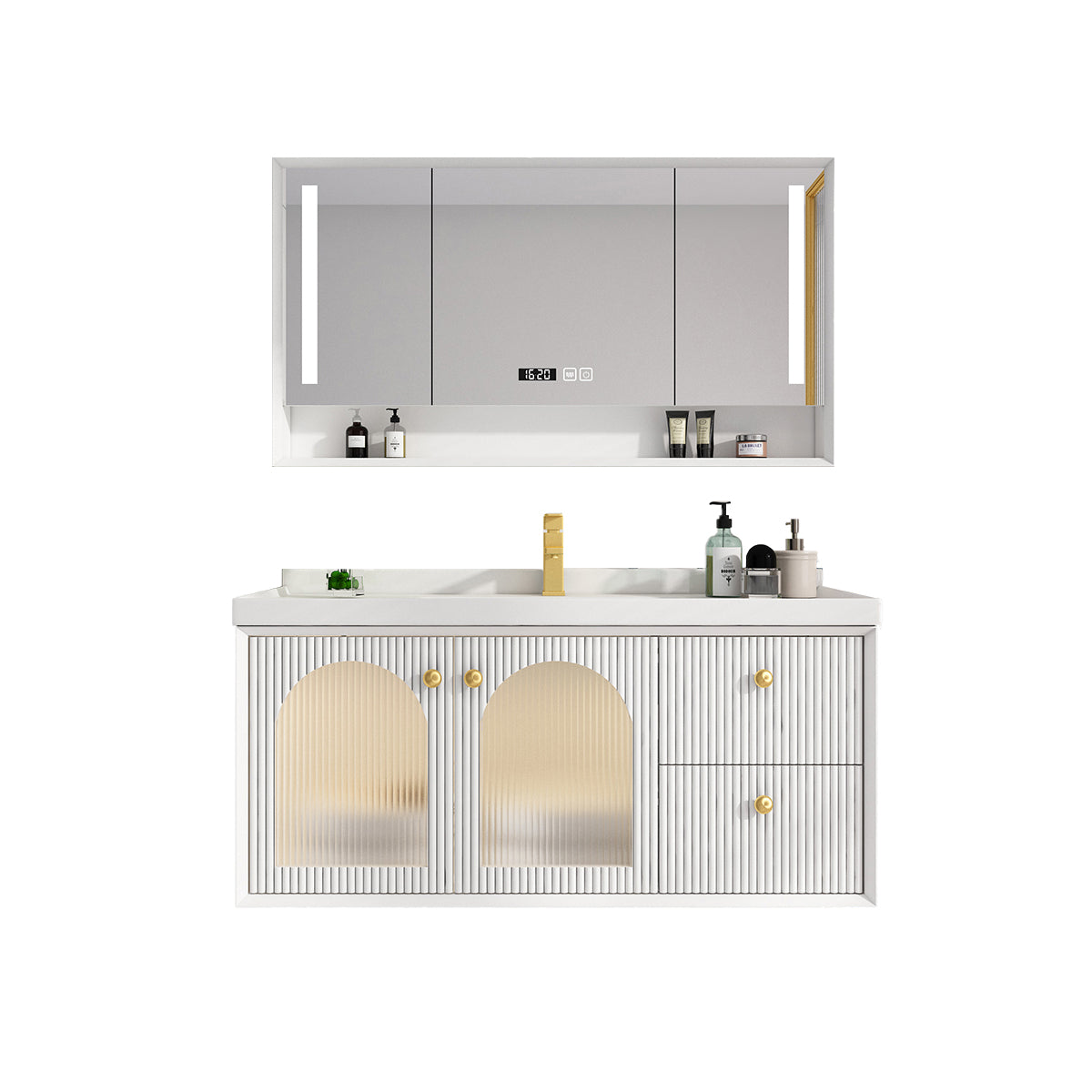 Wall Mount Bath Vanity Wood Frame Soft Close Door Single Sink White Vanity with Mirror