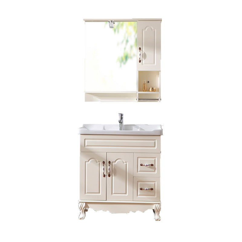 Freestanding Bathroom Vanity Single Sink White Mirror 2 Doors Vanity with Drawers