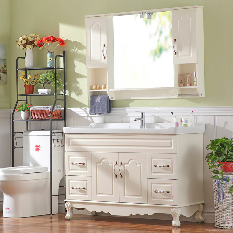 Freestanding Bathroom Vanity Single Sink White Mirror 2 Doors Vanity with Drawers