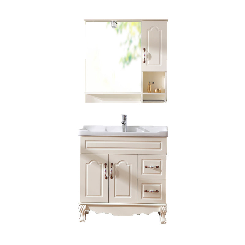 Freestanding Bathroom Vanity Single Sink White Mirror 2 Doors Vanity with Drawers