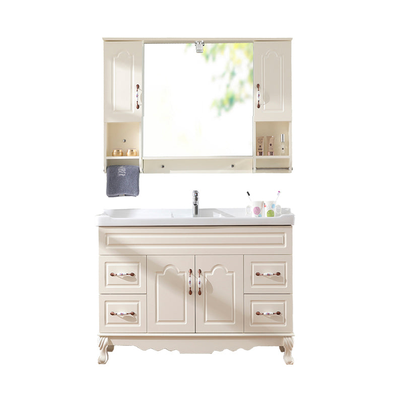 Freestanding Bathroom Vanity Single Sink White Mirror 2 Doors Vanity with Drawers