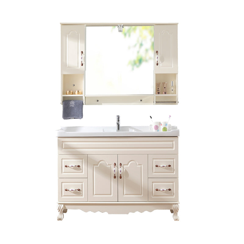 Freestanding Bathroom Vanity Single Sink White Mirror 2 Doors Vanity with Drawers