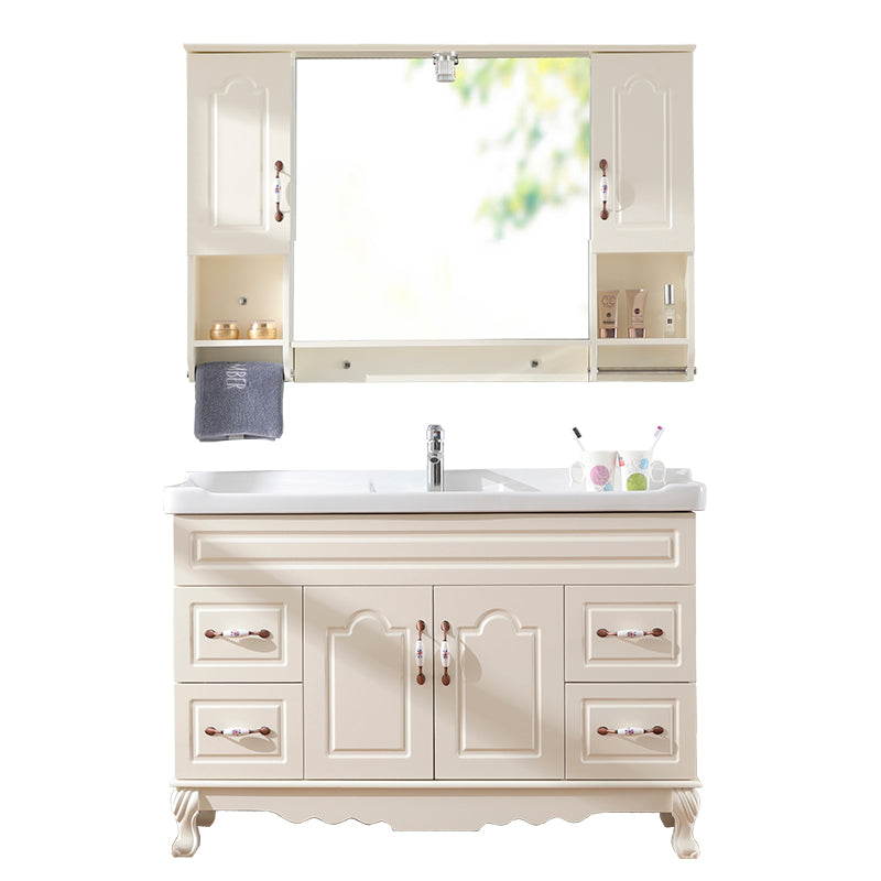 Freestanding Bathroom Vanity Single Sink White Mirror 2 Doors Vanity with Drawers