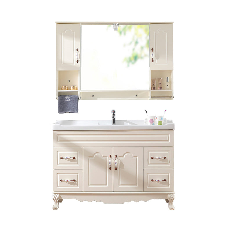 Freestanding Bathroom Vanity Single Sink White Mirror 2 Doors Vanity with Drawers