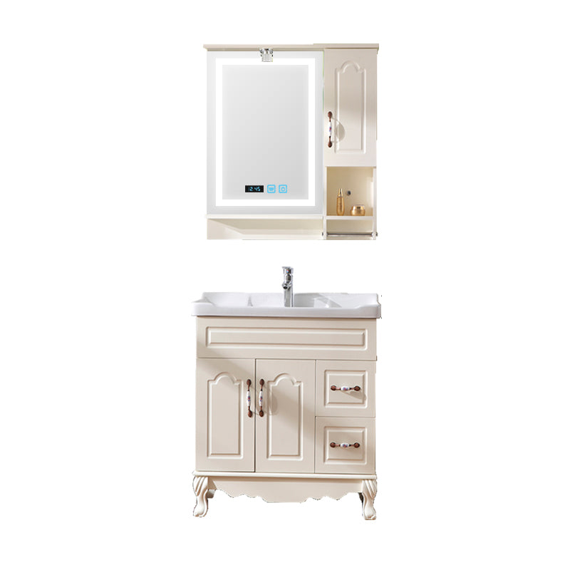 Freestanding Bathroom Vanity Single Sink White Mirror 2 Doors Vanity with Drawers