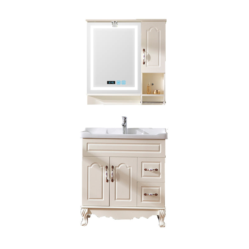 Freestanding Bathroom Vanity Single Sink White Mirror 2 Doors Vanity with Drawers